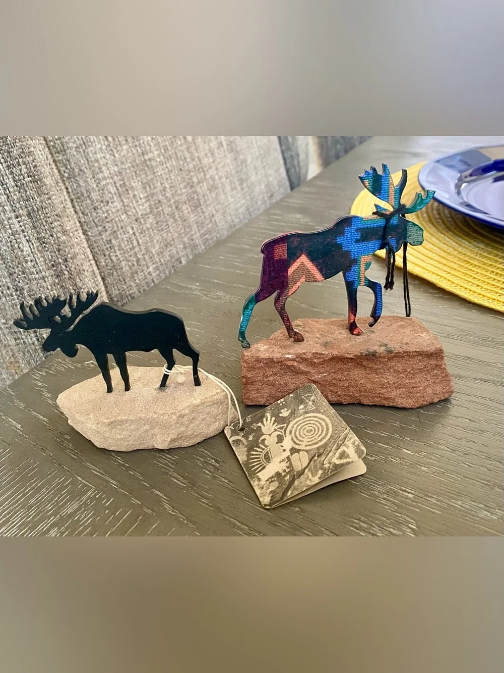 Lot Of 2 Steel Images Of Moose On Stone  Black and Multicolor